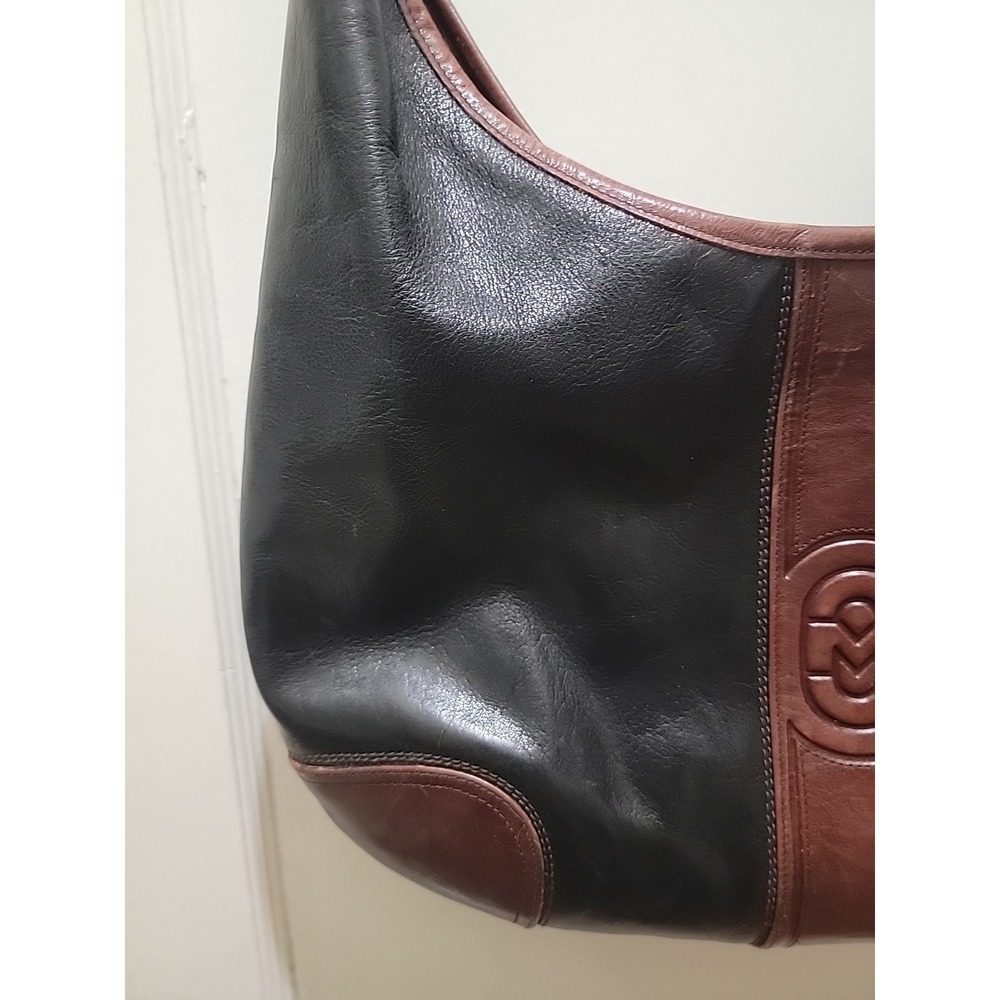 MARINO ORLANDI Italy Beautiful Black And Brown Leather Shoulder Hobo Bag - Picture 4 of 12